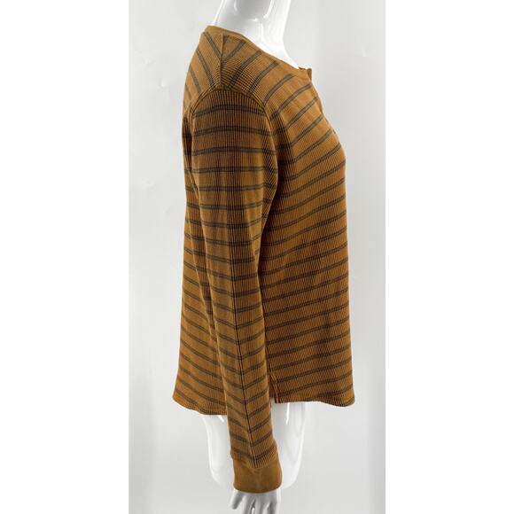 Columbia Orange Waffle Knit Thermal Top Size XL Striped Split Neck Tee Shirt - Picture 2 of 6